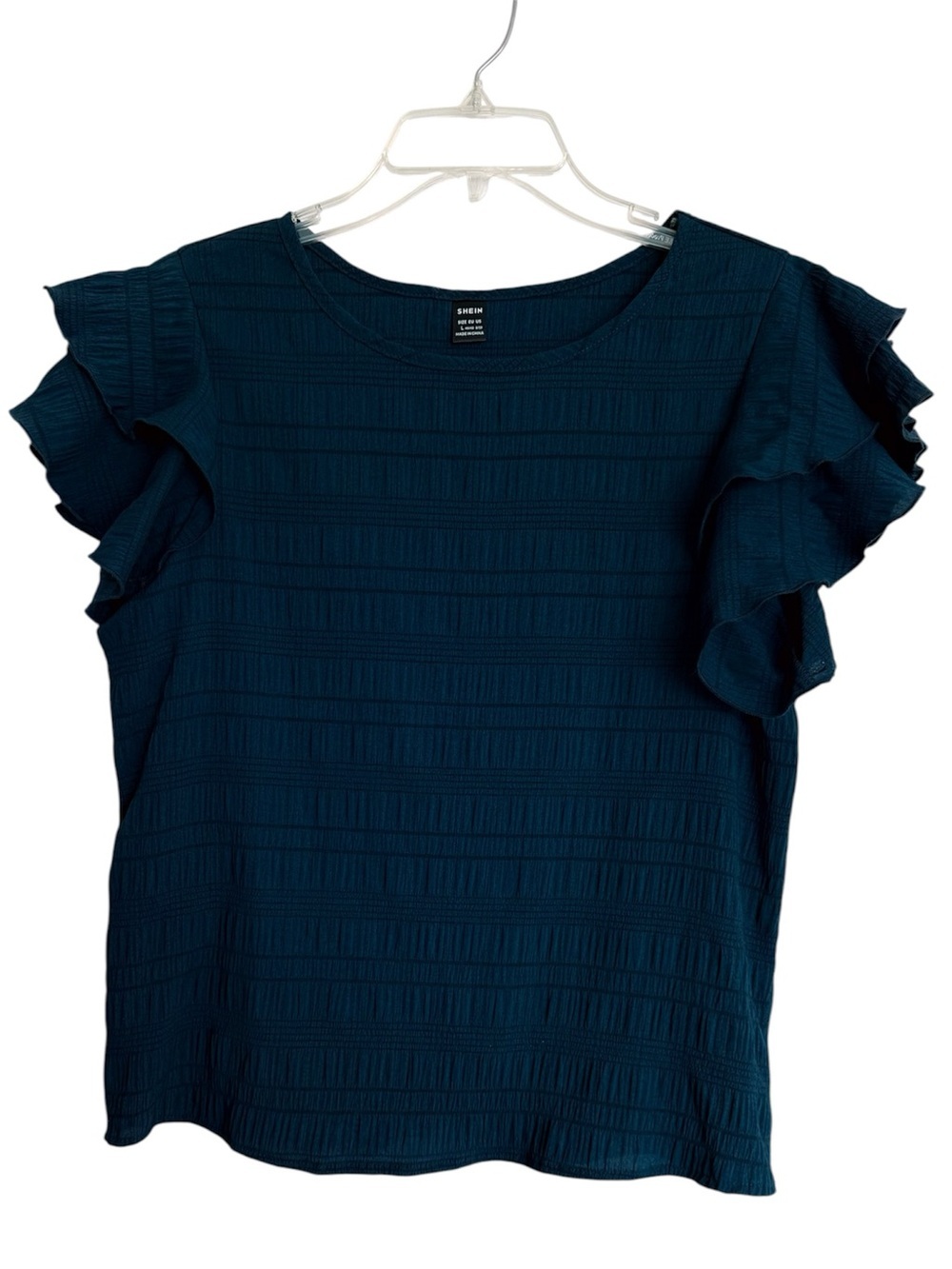 SHEIN Navy Ruffle Sleeve Textured Women's Top Size Large